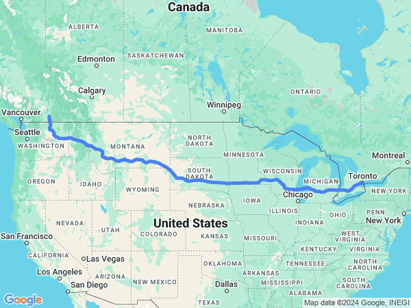 Map of Penticton to Toronto