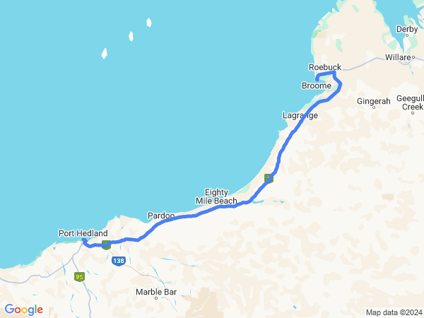 Map of Broome to Port Hedland