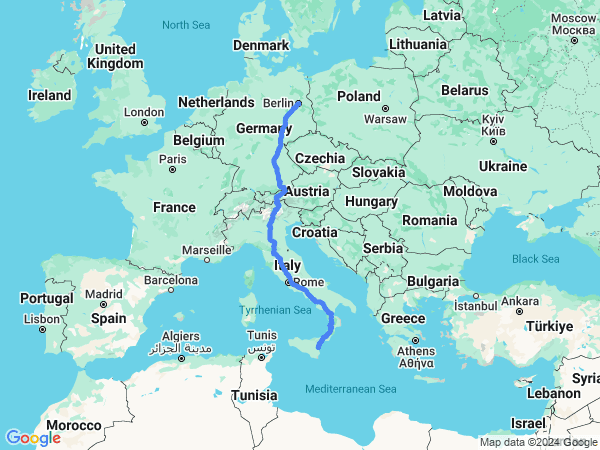 Map of Catania to Berlin