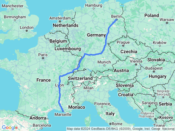 Map of Marseille to Berlin