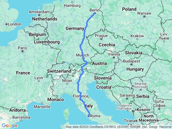 Map of Rome to Berlin