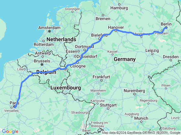 Map of Paris to Berlin