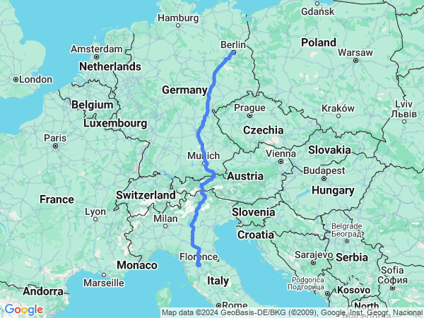 Map of Florence to Berlin