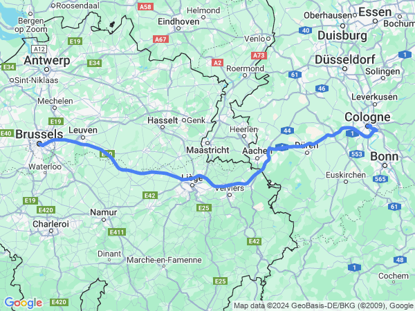 Map of Brussels to Cologne