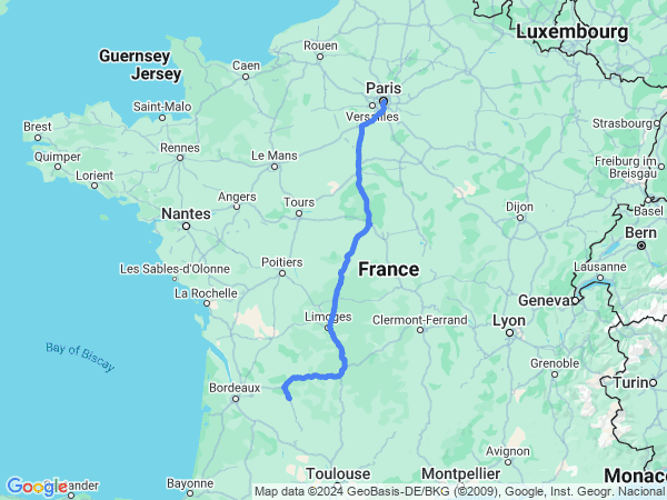 Map of Bergerac to Paris