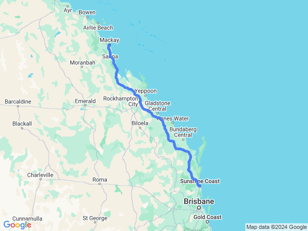 Map of Mackay to Sunshine Coast