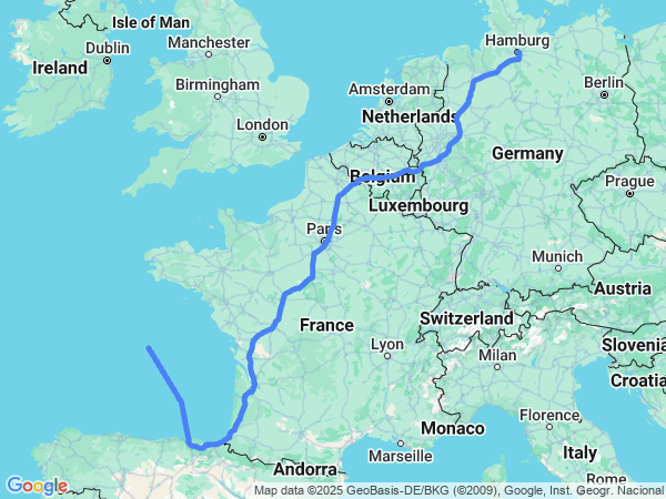 Map of Bilbao to Hamburg