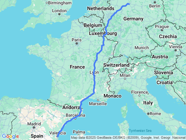 Map of Valencia to Hannover