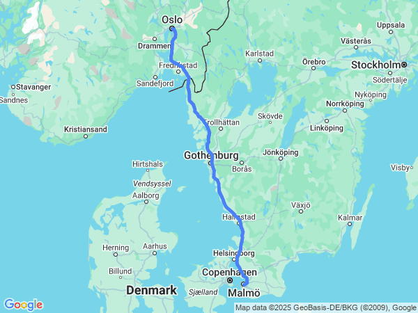 Map of Malmö to Oslo