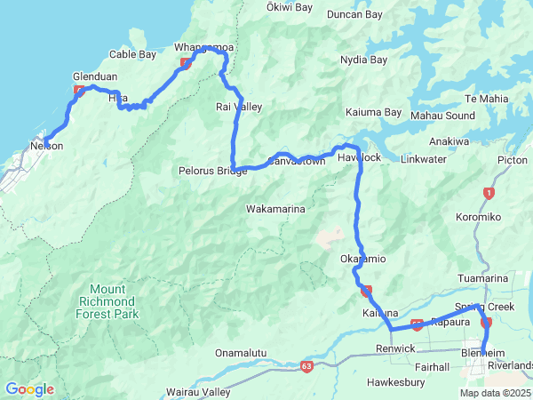 Map of Nelson to Blenheim