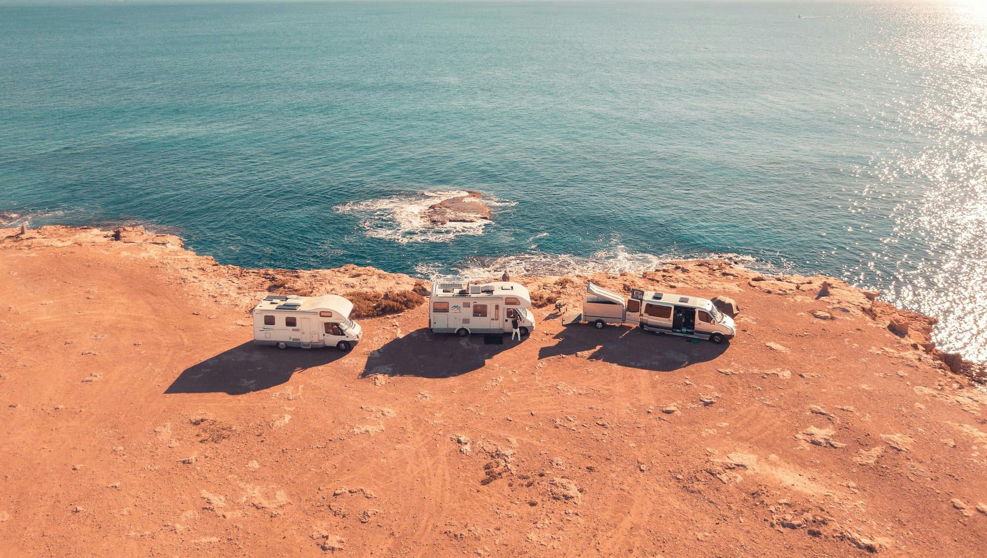 Motorhomes on a cliff